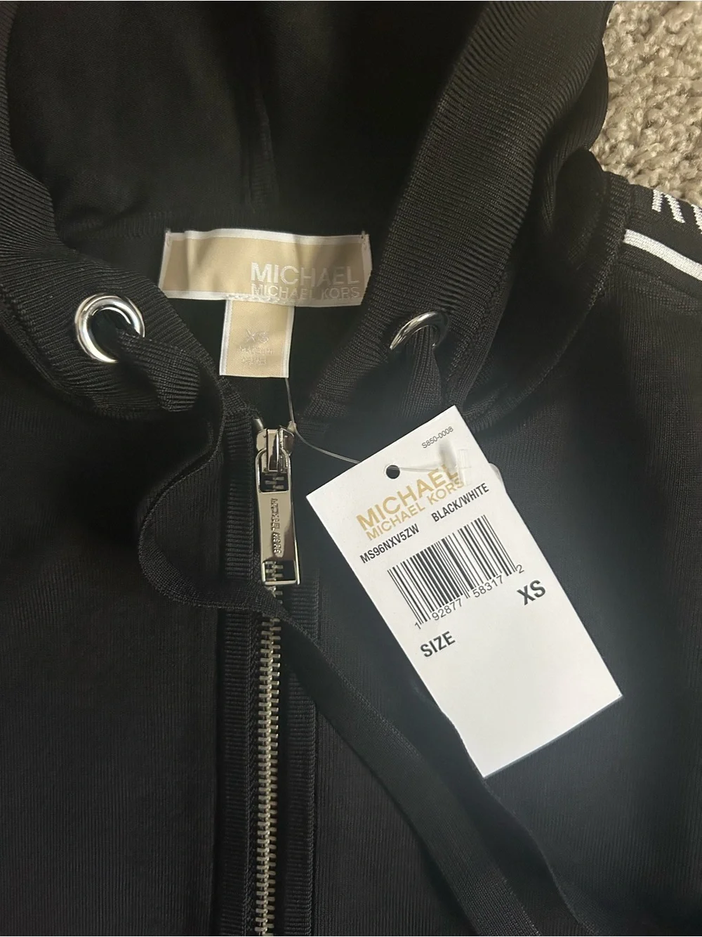 Michael Kors Women's Black/White Logo Full Zip Hooded Hoodie Size XS